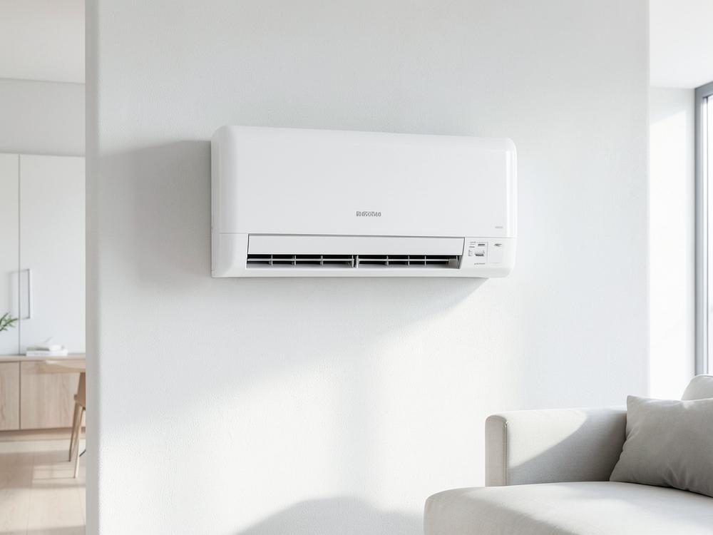 Unité intérieure de climatisation murale dans un séjour contemporain lumineux